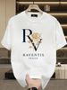 Men's 100% Cotton RV Golden Rose Print Tee, RAVENTIS PRAGUE Luxury Casual Round Neck European Vintage Short Sleeve T-shirt_viptrois.com