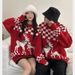 Pure 25 Autumn Winter New Men's Lazy Style Couple Outfit Christmas Red Loose Reindeer Round Neck Knitted Sweater For Men_viptrois.com