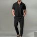 Men's Sets 2024 Autumn New Men's Solid Color Waffle Polo Neck Short Sleeve Zipper Pants Set_viptrois.com