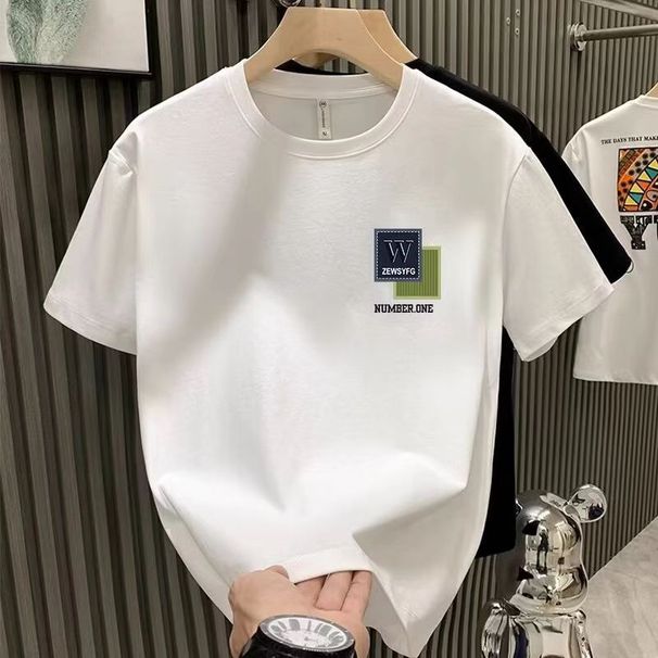Men's Premium Cotton Short Sleeve T-Shirt With Geometric Print, Relaxed Fit Crew Neck Casual Top For Daily Wear_viptrois.com