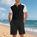 Men's Clothing Summer Large Size Loose Waffle Beach Henley Shirt Short Sleeved Shorts Casual Suit Men_viptrois.com
