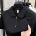 Summer Lightweight Polo Shirt Premium Short Sleeved T-Shirt Half Zip Textured Collar Cool Stylish Breathable Top for Men_viptrois.com