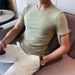 Men's Clothing Round Neck Summer New Slim Korean Style Trend Muscle Stripes Solid Color Casual Knitted Bottoming Shirt_viptrois.com