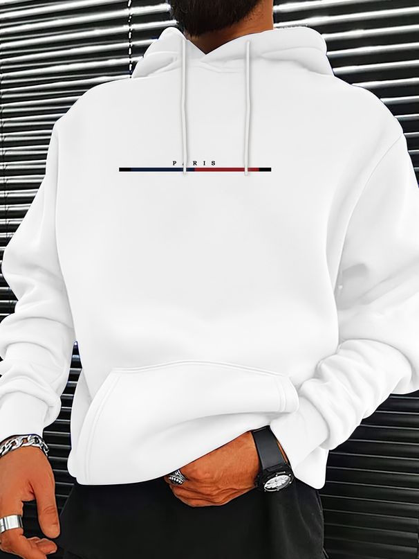 Men's Autumn And Winter Casual Fashionable Loose Hooded Sweatshirt Paris Letter Pattern Printed Warm Long Sleeved Pullover_viptrois.com