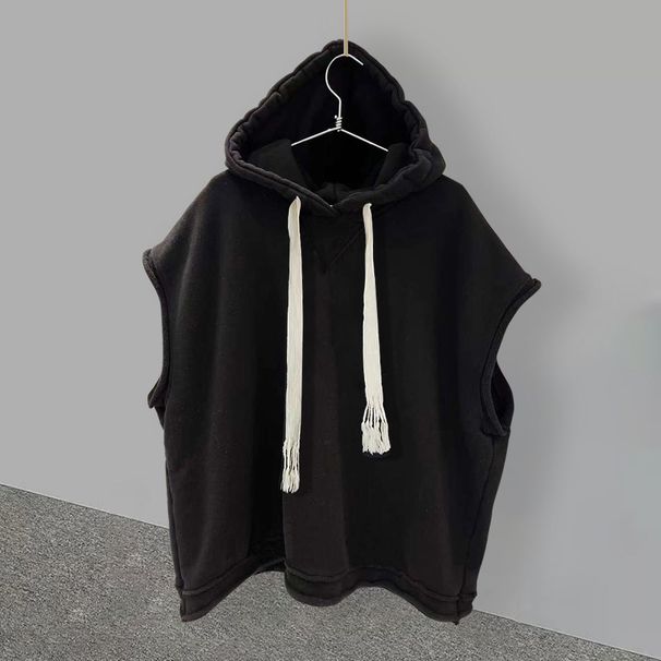 Spring Summer 2027 Fashion European-USA Style Black/White Top Tee Waistcoat Vest Youth/Men Polyester Pure Color Sleeveless Hooded T-Shirts M-3XL_viptrois.com