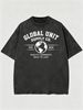 Heavyweight 230g Washed Globe Printed T-Shirt Men's Urban Streetwear Tee_viptrois.com
