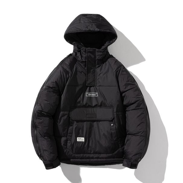 Winter New Zipper Workwear Jacket Trendy Men's Hooded Short Coat Couple Matching Pullover Cotton Clothing_viptrois.com