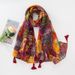 Unisex Bohemian Balinese cotton hemp feel scarf women's ethnic style printed tassel gauze shawl_viptrois.com