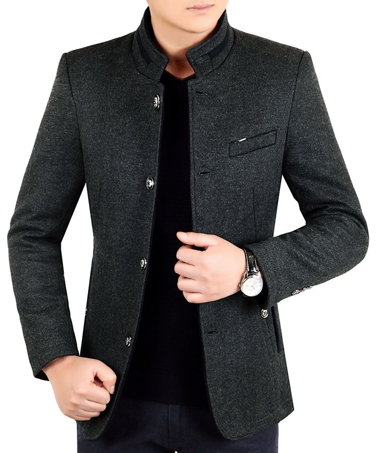 Men's Wool Blend Business Jacket – Wrinkle-Free Winter Overcoat With Multiple Pockets, Slim Fit & Warm Lining_viptrois.com