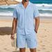 Men's Linen Cotton Short Sleeve Shirt And Shorts Set Casual Breathable Summer Outfit With Collar_viptrois.com