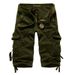 Men's Clothing Men's Loose Multi Pocket Overalls Washed Cropped Pants 7 Point Pants Loose Cotton_viptrois.com
