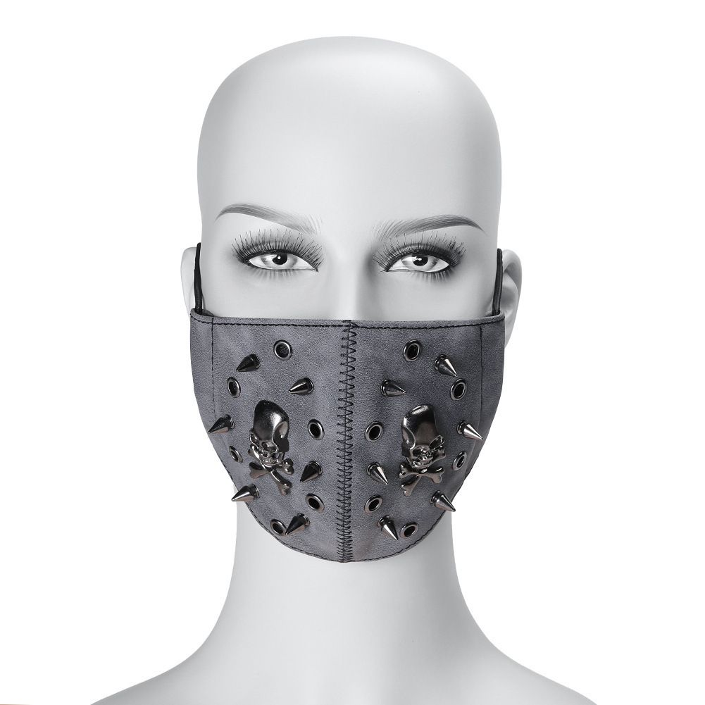 Halloween Party Prom Props Punk Rock Ear Hanging PU Leather Skull Mask_viptrois.com