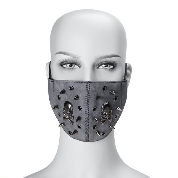 Halloween Party Prom Props Punk Rock Ear Hanging PU Leather Skull Mask_viptrois.com