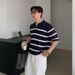 Men's Clothing Summer White Chunky Knit Polo Shirt For Men Short Sleeved Top T-Shirt Unique Design Loose Fit Menswear_viptrois.com