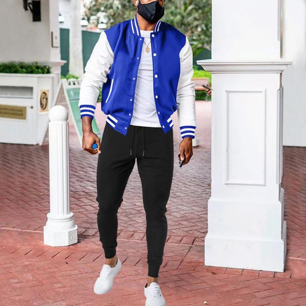 Autumn Set Baseball Fashion Casual Color Block Sweatshirt Flight Jacket Long Pants Men's Trendy Clothing_viptrois.com