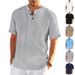 Men's New Summer Short T-shirt Loose Retro Bamboo Henley Shirt Tops_viptrois.com