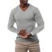 Men's Ribbed Knit V-Neck Long Sleeve T-Shirt – Athletic Fit Stretch Polyester (Gym Essentials, Breathable, Slim Cut, 6 Modern Colors)_viptrois.com