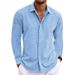 Men's Clothing Men's Long Sleeved T-Shirt Loose Sweatshirt Solid Color Cotton Linen Blend Large Size Shirt For Formal & Casual_viptrois.com
