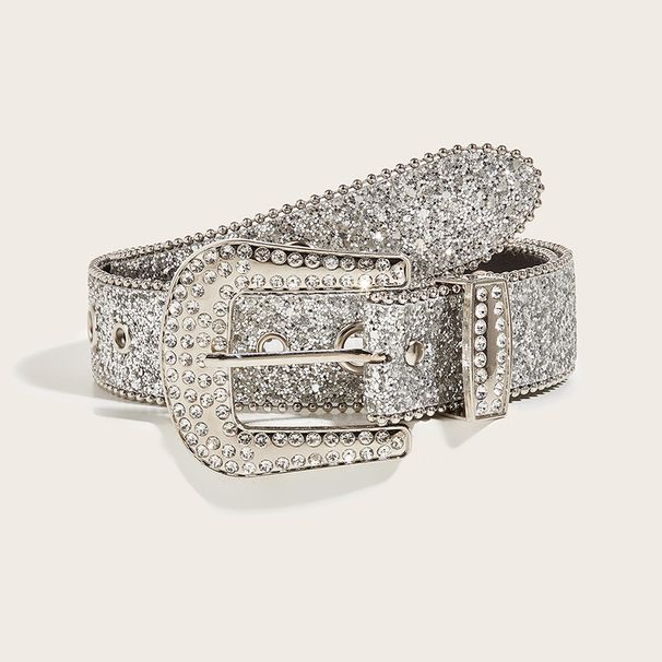 Rhinestone Wide Belt For Women - Glamorous Crystal Waistband | Adjustable Statement Belt For Jeans & Dresses (1.5" Width, Silver/Gold)_viptrois.com