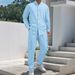 European And American Beach Leisure Loose Linen Sports Suit Men's Long Sleeved Stand Up Collar Shirt Trousers Overalls Leggings_viptrois.com