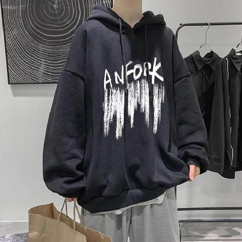 Autumn And Winter Retro Hoodie Men's Simple Loose Letter Printed Hoodie Coat_viptrois.com