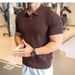 British Style Men's Knit Polo Shirt - Retro Short Sleeve Crew Neck Jacquard Textured Sweater With Drop Shoulder (Navy/Charcoal/Black/Coffee/White)_viptrois.com