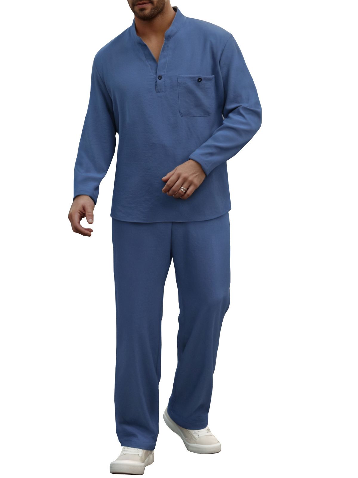 Dad's Chinese Style T Shirt Men's Long Sleeved Trendy T Sleeve Men's Clothing Large Size Loose Solid Color Long Sleeved Tang Suit Tops Men_viptrois.com