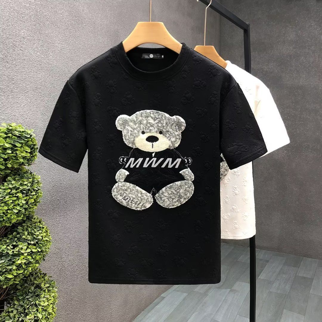 Men's Bear Embroidery Cotton T-Shirt - Casual Short Sleeve Tee With Animal Design_viptrois.com