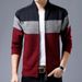 Pure Cross-Border Long Sleeve Stand Collar Color Block Striped Thick Cardigan Trendy Youth Men's Unique Knitted Sweater_viptrois.com