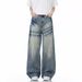 Men's Clothing Light Blue Flared Jeans For Men Autumn Trendy Brand Loose Washed Pants High Street Straight Scimitar Pants_viptrois.com
