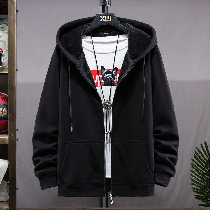 Men's Clothing Plus Size Hooded Sweatshirt With Fleece Lining Full-Zip Pullover Hoodie For Big & Tall, Oversized Casual Sportswear For Winter & Fall_viptrois.com
