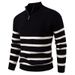 Men's Half-Zip Stripe Knit Sweater – Stand Collar Pullover With Modal-Spandex Blend (Breathable, Anti-Pilling, Relaxed Fit, Machine Washable)_viptrois.com