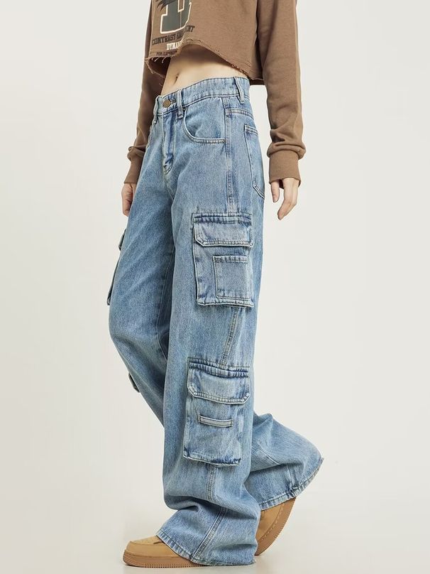 Men's Clothing Street Washed Distressed Workwear Jeans For Men Spring And Autumn Straight Loose High Street Vibe Style Long Pants_viptrois.com