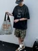 Men's Summer Loose Casual Viamin Shor Sleeved Rendy Brand Handmade Spray Horse Chesnu Gradien Washing Craf_viptrois.com