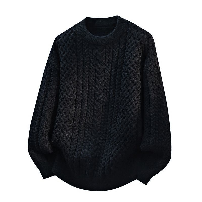 Men's Casual Solid Color Round Neck Pullover Sweater - Loose Fit Vintage Style Knit Top For Everyday Wear_viptrois.com