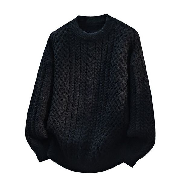 Men's Casual Solid Color Round Neck Pullover Sweater - Loose Fit Vintage Style Knit Top For Everyday Wear_viptrois.com