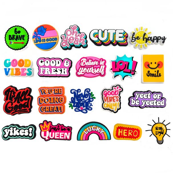 20 Set Cartoon Inspirational Phrase Shoe Flower Decorative Buckle Personality DIY Student Garden Shoe Buckle Accessories_viptrois.com