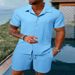 Man's Clothing 2024 New Men's Striped Lapel Shirt Shorts Trend Casual Sportswear Suit_viptrois.com