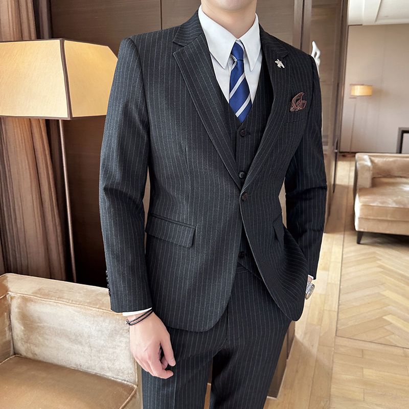 Men's Peak Lapel Double-Breasted Suit 3-Piece Set – Slim Fit Business Casual Blazer With Waistcoat & Trousers (Stretch Comfort)_viptrois.com