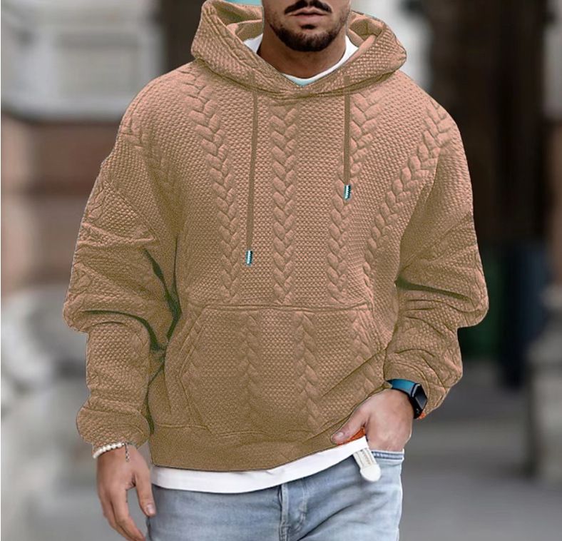 Autumn New Men's Large Size Casual Style Jacket Jacquard Hooded Lace Up Long Sleeve Sweater Knitwear_viptrois.com