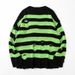 Oversized Distressed Knit Sweater For Men Crewneck Pullover With Striped Color Blocking (Black/Red, Black/White,Black/Yellow, Black/Green, Red/White)_viptrois.com