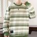 Round Neck Sweatshirt For Men, Retro Lazy Style Striped Long Sleeved Top, Loose Casual Jacket_viptrois.com