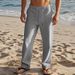 Men's Clothing Drawstring Simple Fashion Solid Color Casual Cotton And Linen Straight Trousers_viptrois.com