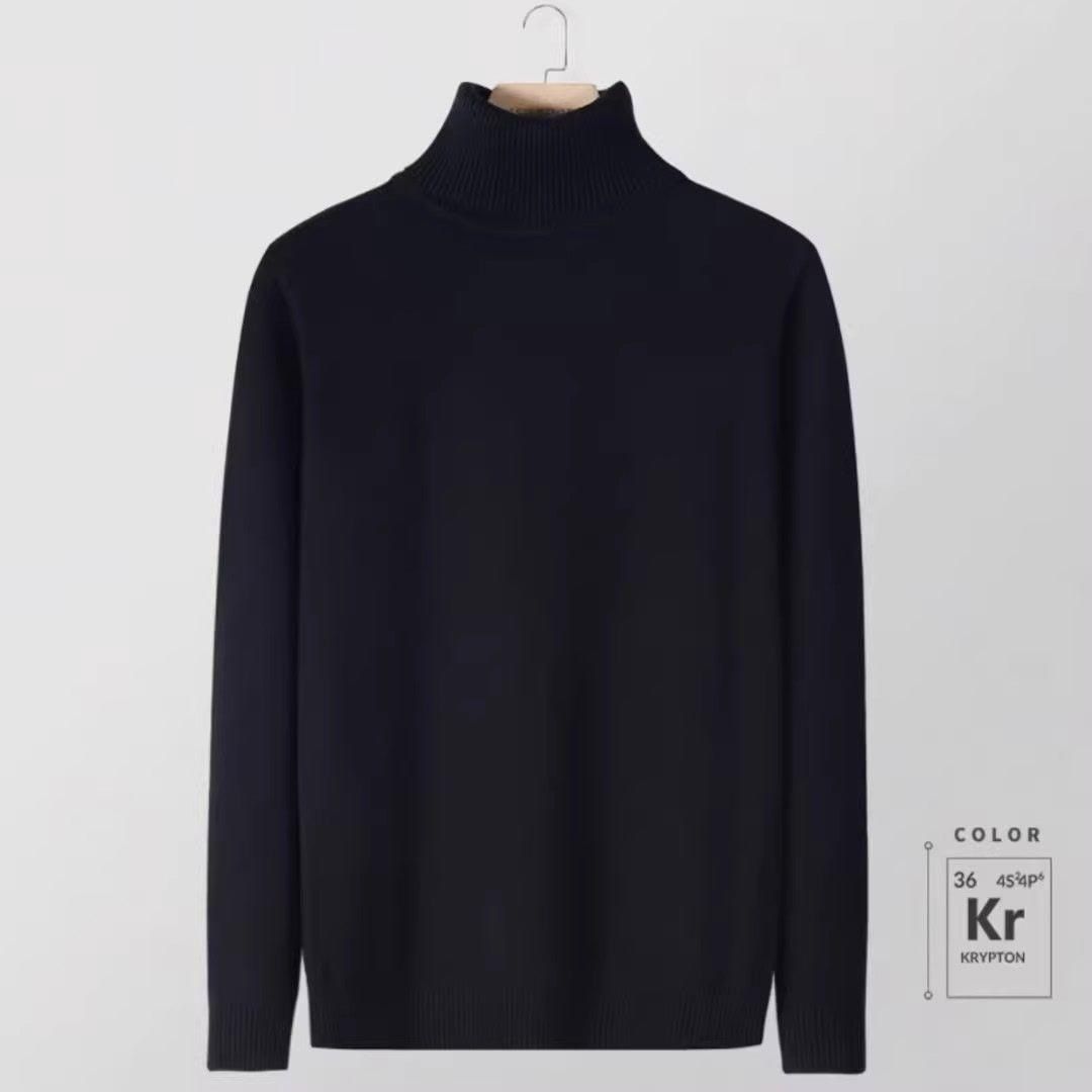 Men's High-Neck Knit Sweater – Slim Fit Cotton Blend Pullover For Autumn & Winter Layering_viptrois.com