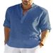 Men's Clothing Men's Casual Cotton And Linen Solid Color Long Sleeved Shirts Loose Stand Up Collar Shirts For Men In Stock_viptrois.com