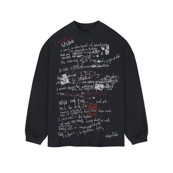 Heavyweight Cotton Vintage Graphic Tee – Oversized High Street Long Sleeve T-Shirt (Relaxed Fit, Retro Print, Streetwear Essential) – Black/White_viptrois.com