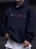 Men's Autumn And Winter Casual Fashionable Loose Hooded Sweatshirt BLACK Letter Pattern Printed Warm Long Sleeved Pullover_viptrois.com