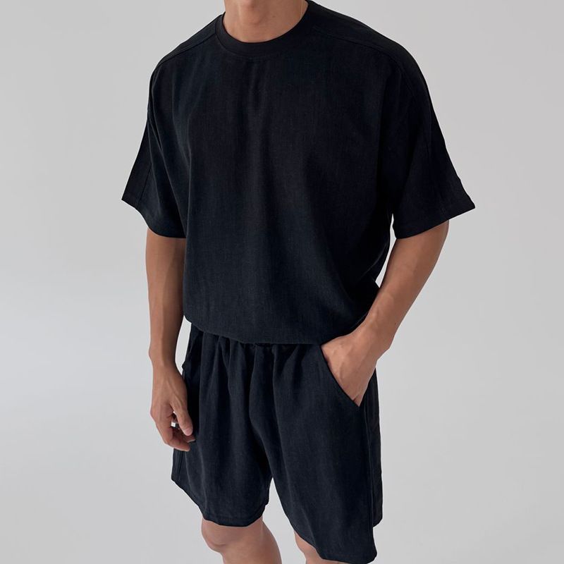 Men's Clothing Comfortable Solid Color Round Neck T Shirt Casual Sports Shorts Suit Loose_viptrois.com