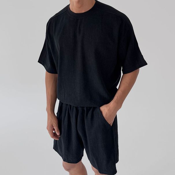 Men's Clothing Comfortable Solid Color Round Neck T Shirt Casual Sports Shorts Suit Loose_viptrois.com