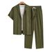 Summer New Men's Cuban Collar Shirt Set Thin Breathable Casual Vacation Style Short Sleeve Long Pants Two-Piece Suit_viptrois.com